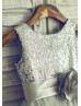 Silver Sequin Gray Tulle Flower Girl Dress With Flower Sash